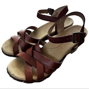 Dansko Sandals Brown Braided Leather Ankle Strap Open Toe Boho 40 (9.5-10)